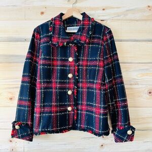 Jessica Howard Navy and Red Plaid Blazer